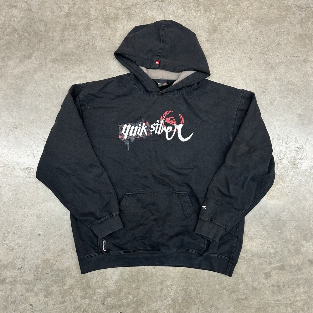 Quiksilver Hoodie Black Y2K Mens Medium